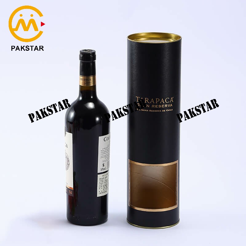 Custom round cylinder wine paper tube box with window