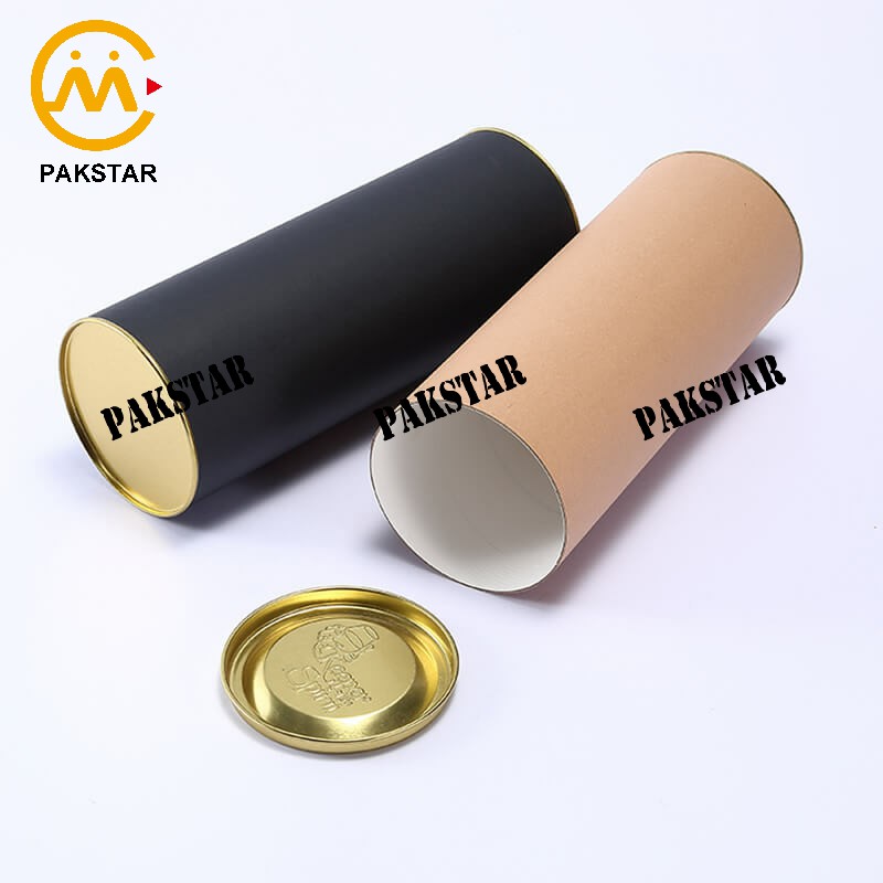 Custom black Kraft paper tube box with metal lid