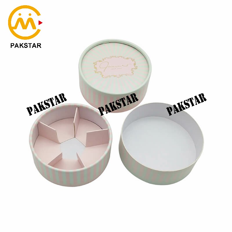 Custom small paper round packaging box with dividers